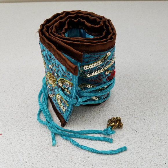 Blue and Brown Sequined Cloth Belt - Picture 2 of 6